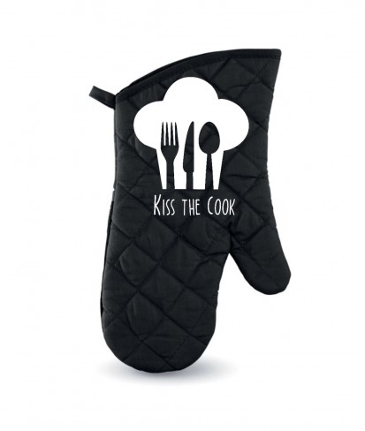 Personalised Black Kiss the Cook Oven Glove